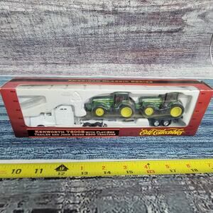 Vtg 1997 1/87 Ertl Collectible KW T600B w/Flatbed TRL & 2 John Deere 8300's